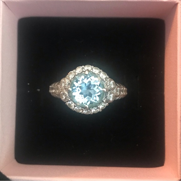SOLD Beautiful Judith Ripka 925 Sterling Silver Light Blue Topaz CZ Ring Size 8 - Picture 3 of 11